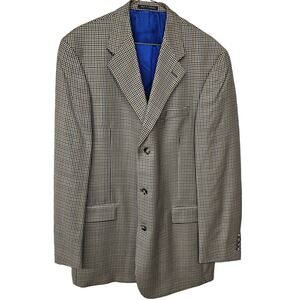 Pierre Cardin 100% Wool Plaid Single Breasted Blazer Gray Men's 42 Large Office